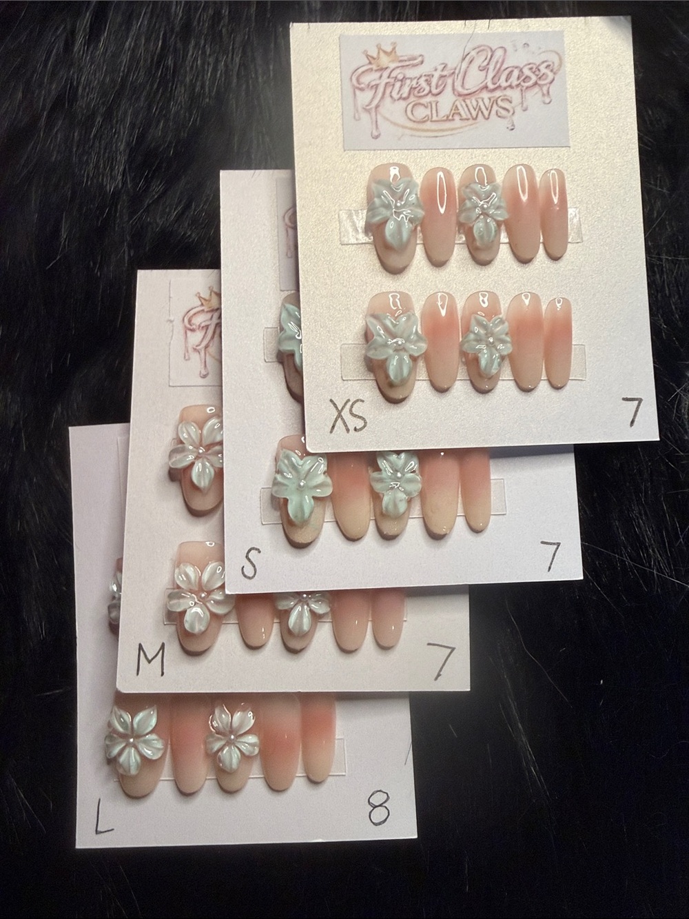 Nude Pink Press-On Nails with 3D White Flower Accents
